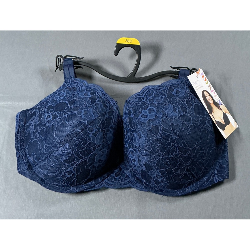 Joyspun Navy Water Lace Push-Up Bra 36D Medium Lift Plunge Neckline JS670 Soft